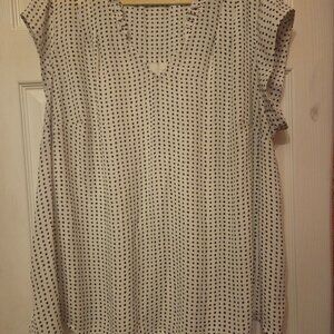 Daniel Rainn Polka Dot Ruffle Neck Mixed Media Blouse Top Plus Size 2X